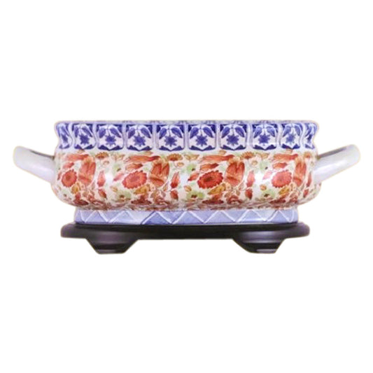Beautiful Chinese Blue White and Red Porcelain Foot Bath Basin Pot