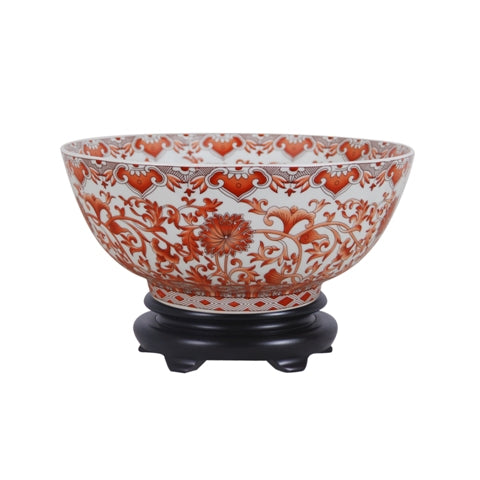 Orange and White Twisted Lotus Porcelain Bowl 14"