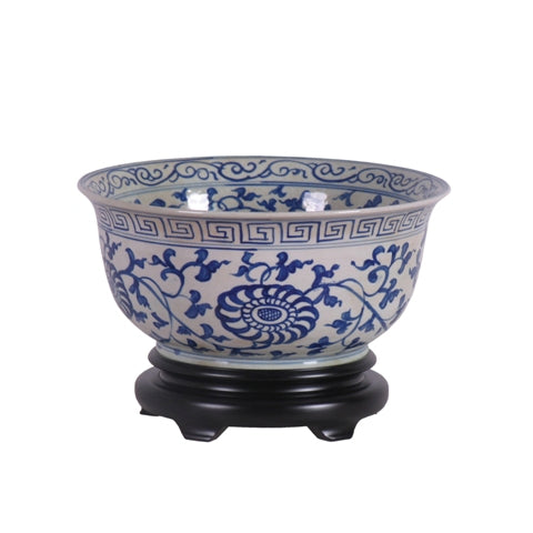 Blue and White Floral Porcelain Bowl 12"