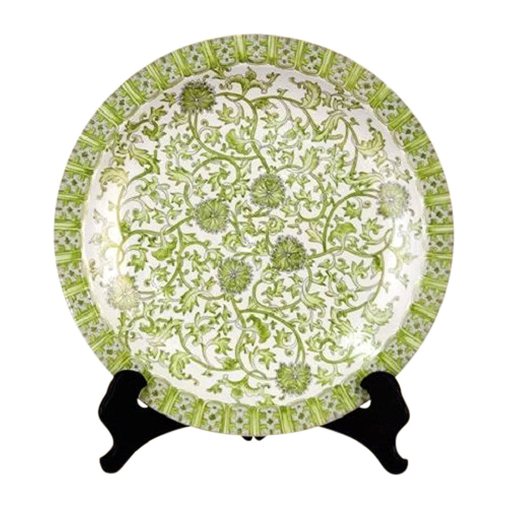 Beautiful White and Green Porcelain Tapestry Chinese Plate 16" Diameter