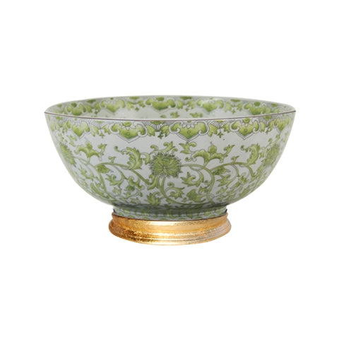 Green and White Twisted Lotus Porcelain Bowl 14" Diameter