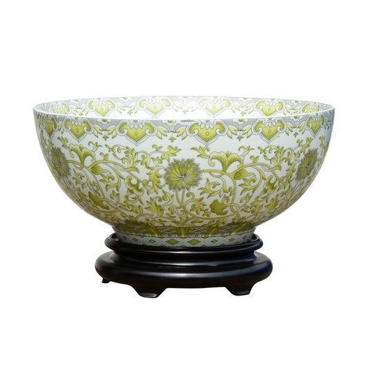 Green and White Twisted Lotus Porcelain Bowl 14"
