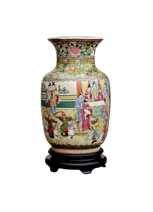 Beautiful Chinese Rose Canton Porcelain Vase with Stand 14"
