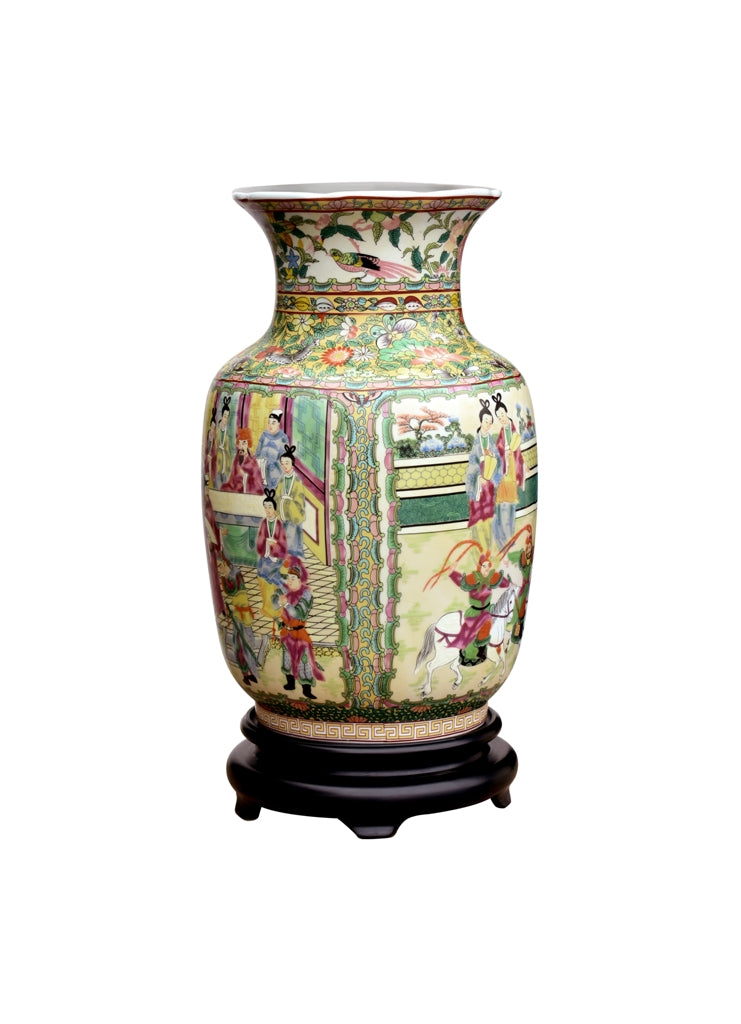 Beautiful Chinese Rose Canton Porcelain Vase with Stand 14"