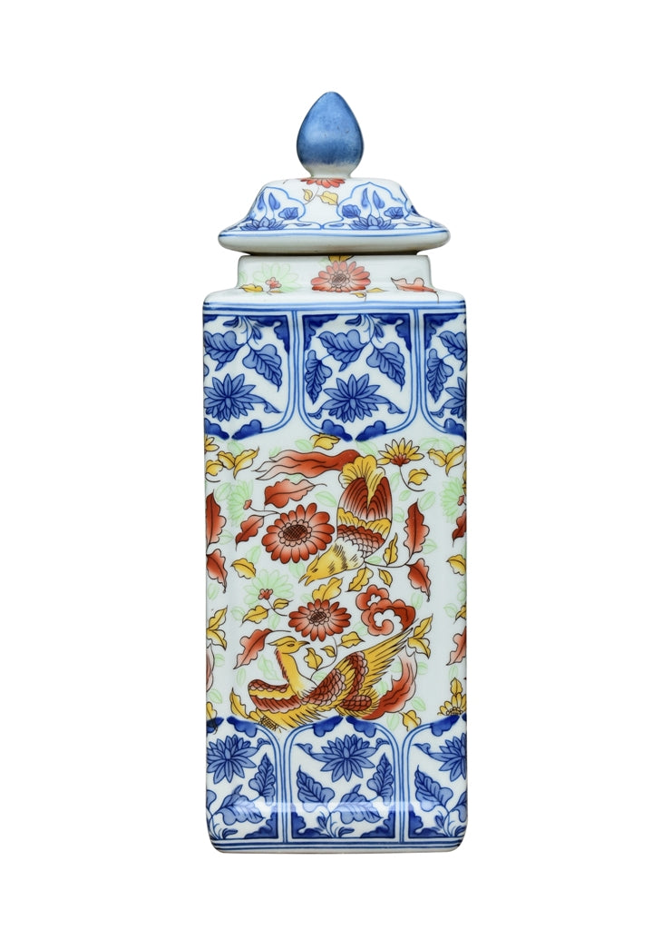 Square Porcelain Imari Style Jar 11"