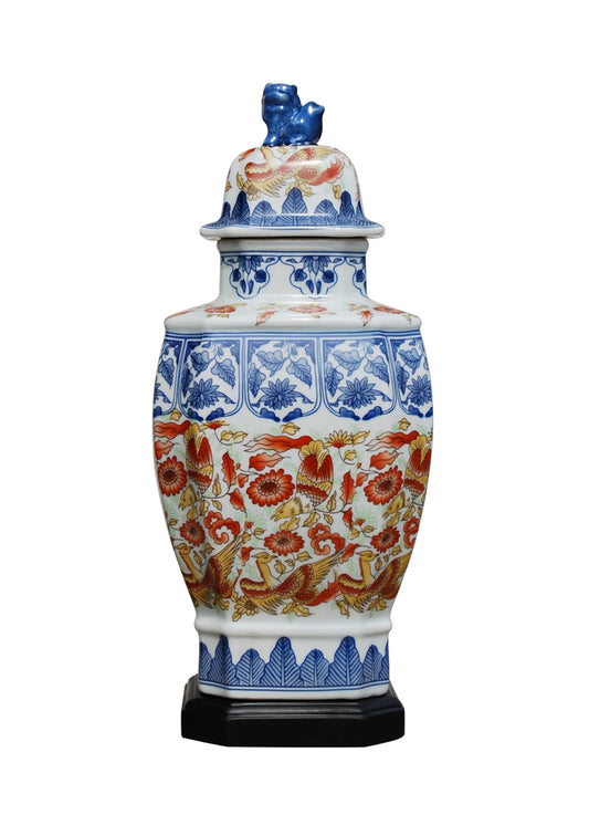 Floral Motif Oriental Porcelain Jar 14" with Base