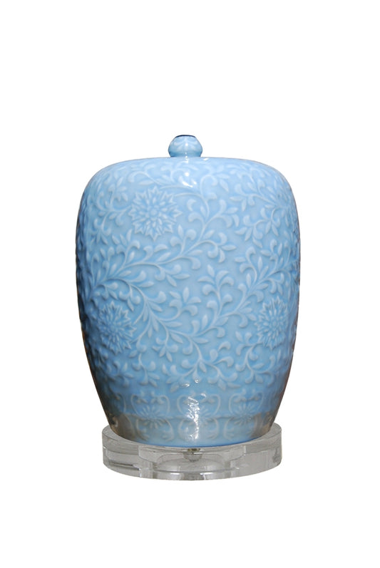 Baby Blue Porcelain Ginger Jar with Crystal Base