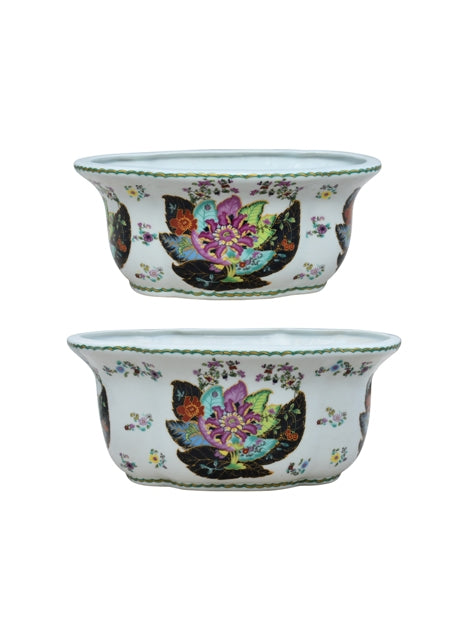 tobacco leaf planter NEW! PORCELAIN Chinese PORCELAIN oval footbath This porcelain jardiniere is the perfect addition to your space Set of 2 Tobacco Leaf
