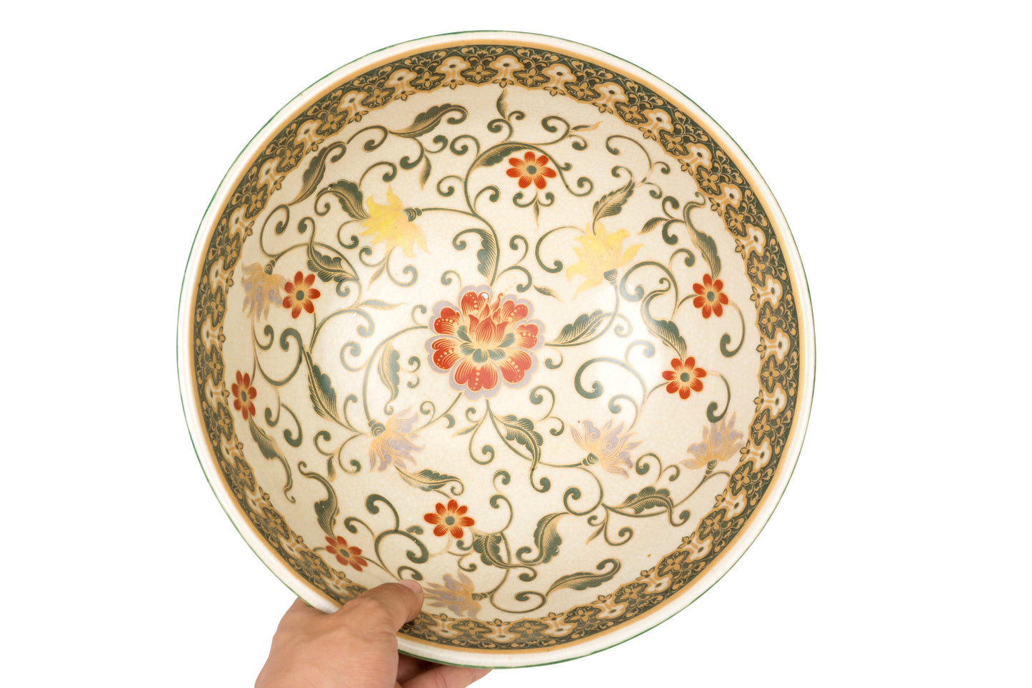 Pale Yellow Floral Porcelain Bowl 12" Diameter