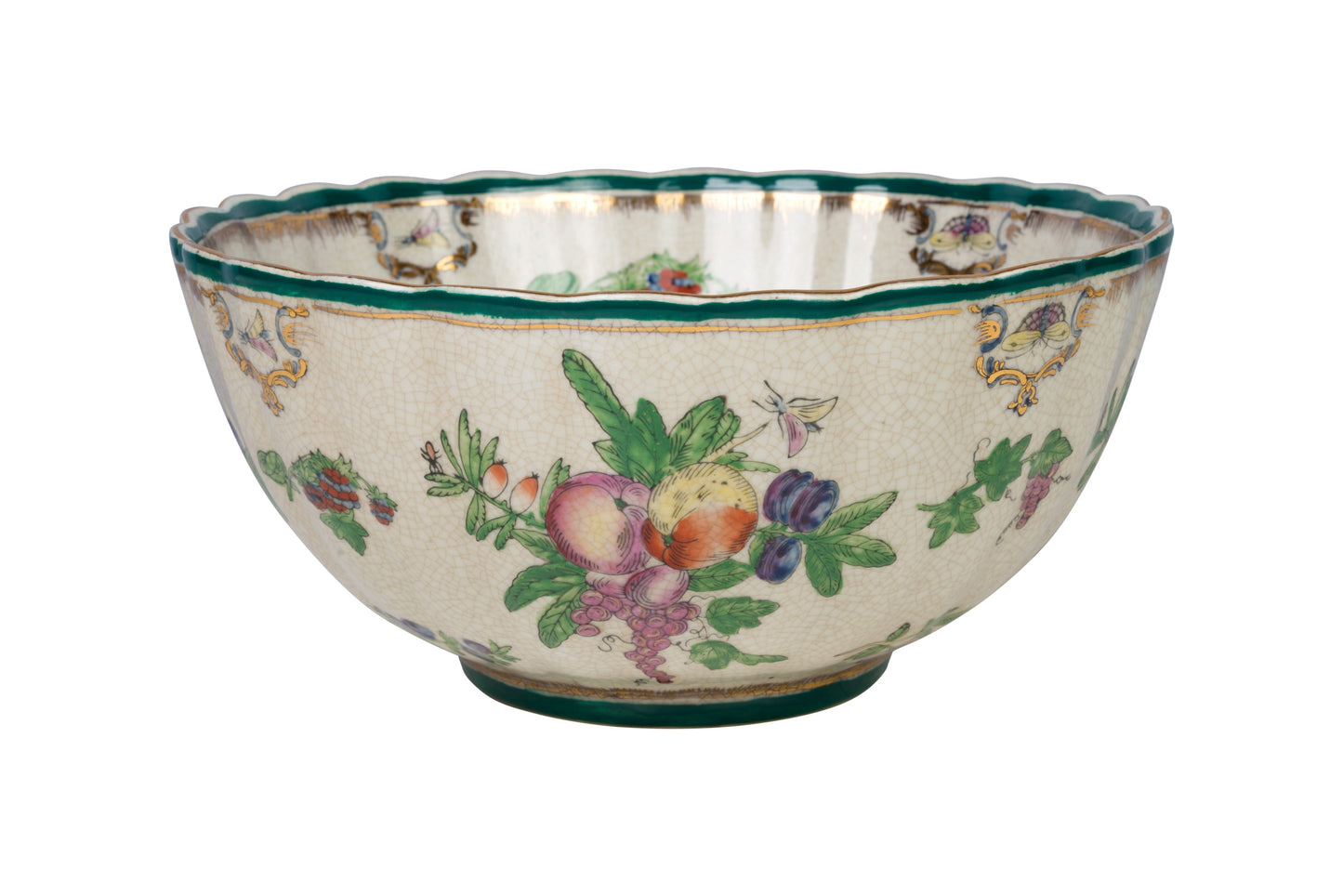 Fruit Motif Porcelain Scallop Bowl 12" Diameter