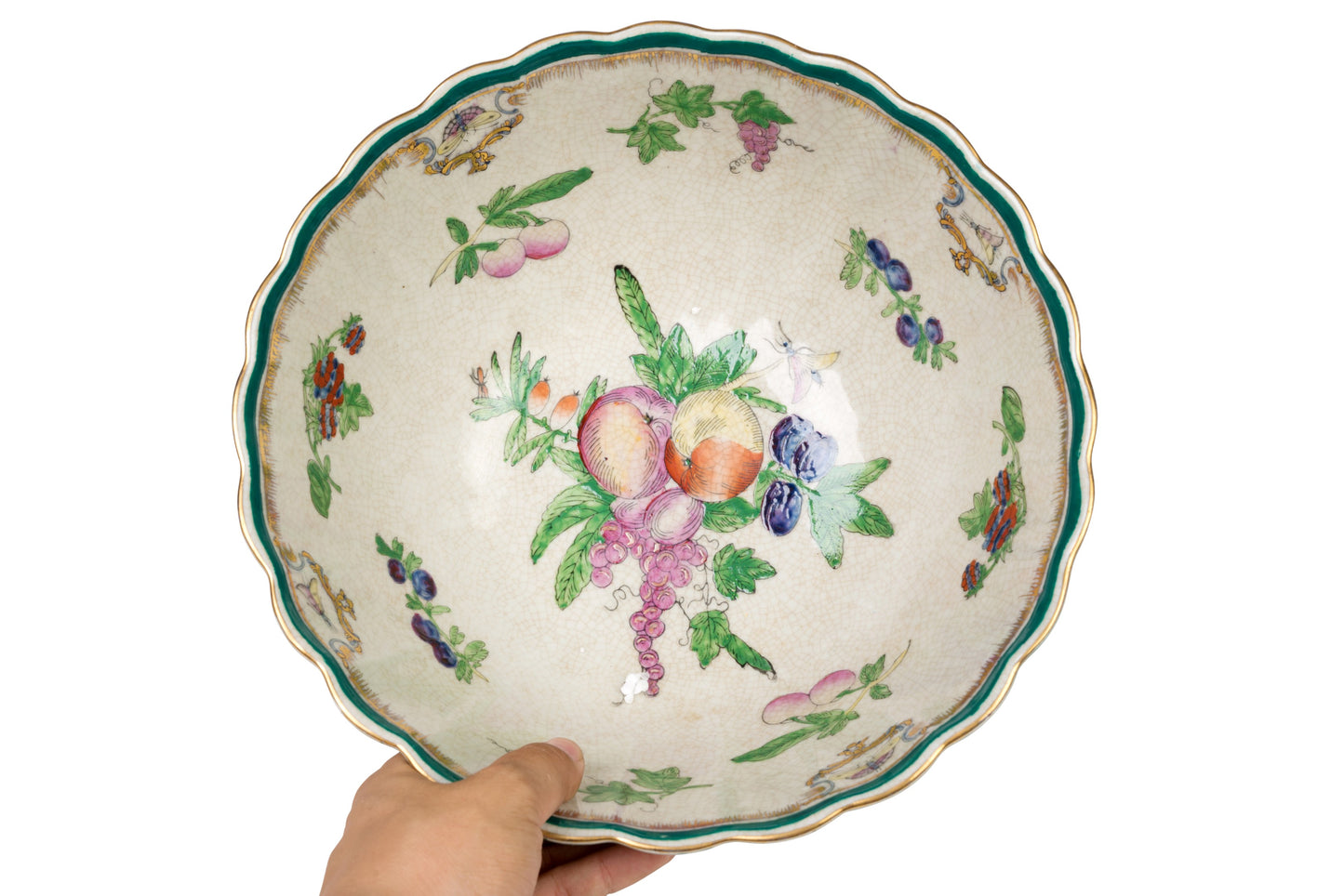 Fruit Motif Porcelain Scallop Bowl 12" Diameter