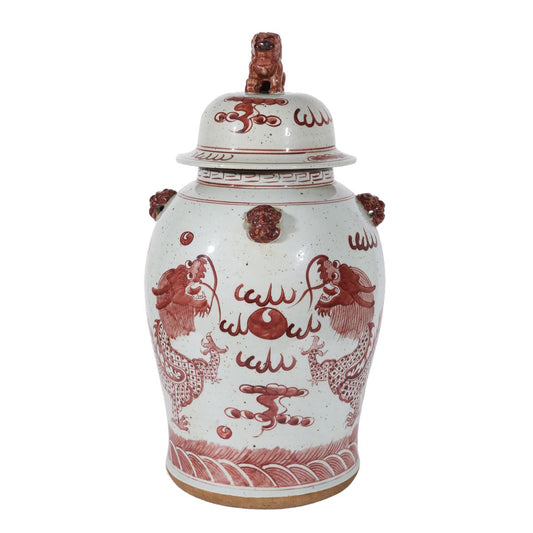 Rustic Maroon Red Dragon Porcelain Temple Jar 24