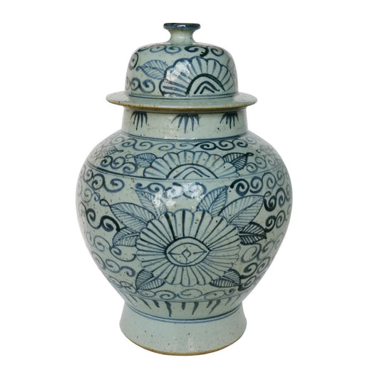 Blue And White Ancestor Sunflower Small Temple Jar 15"