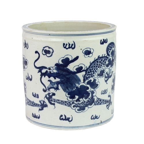 Blue And White Orchid Pot Dragon Cloud Motif
