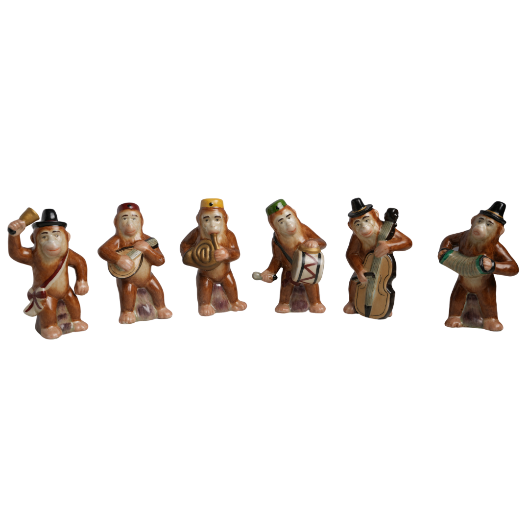 Cute Porcelain Monkey Band Figurine Set 6"