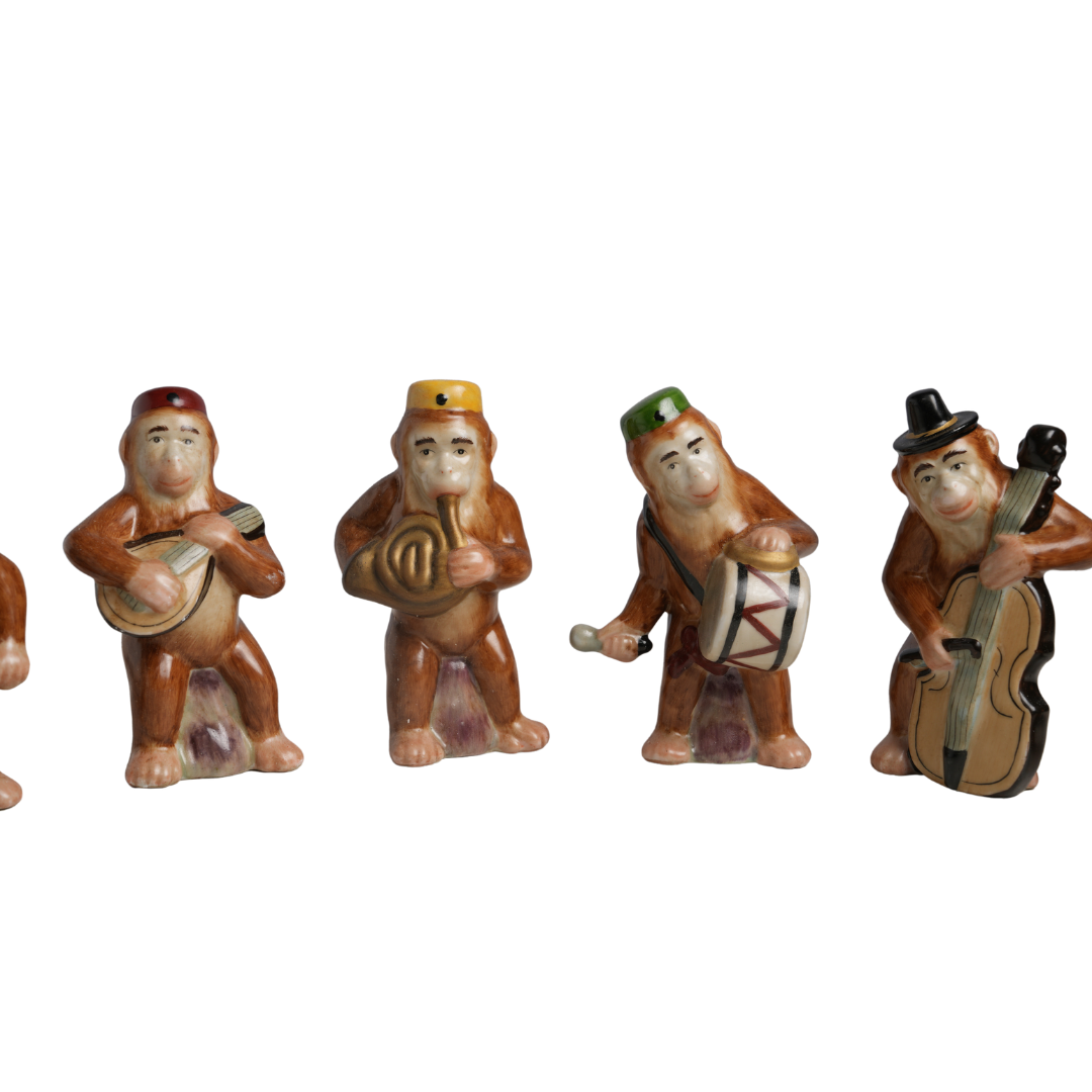 Cute Porcelain Monkey Band Figurine Set 6"