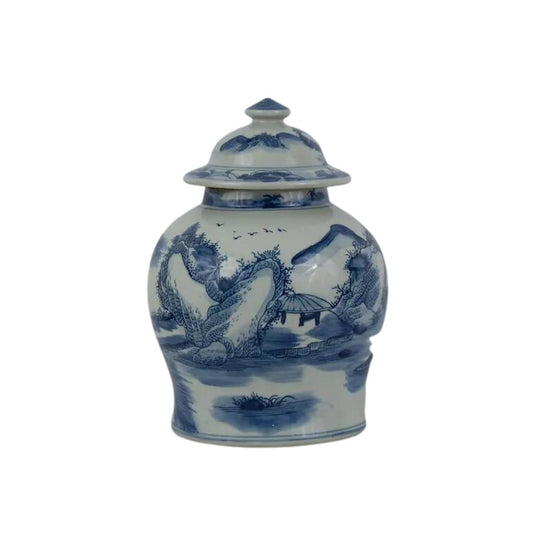 Blue and White Landscape Porcelain Ginger Jar 13"