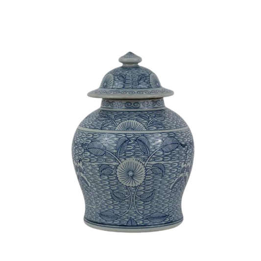 Blue and White Patterned Porcelain Ginger Jar 13"