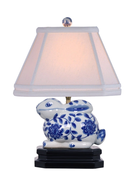 Beautiful Blue and White Porcelain Rabbit Figurine Table Lamp 14.5"