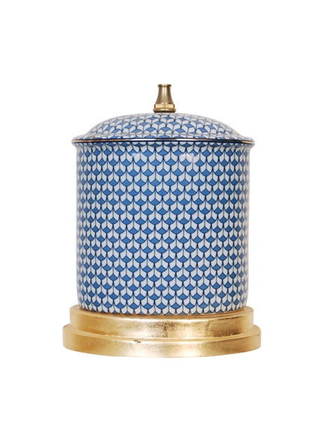 Blue and White Geometric Oval Porcelain Vase Table Lamp 19.5"