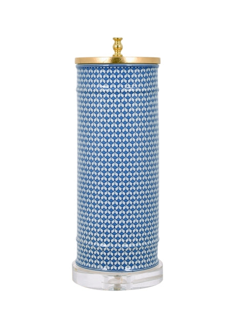 Beautiful Blue and White Cylindrical Geometric Porcelain Table Lamp 32"