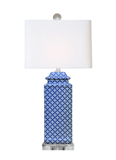 Blue and White Porcelain Temple Jar Table Lamp Acrylic Base 22.5"
