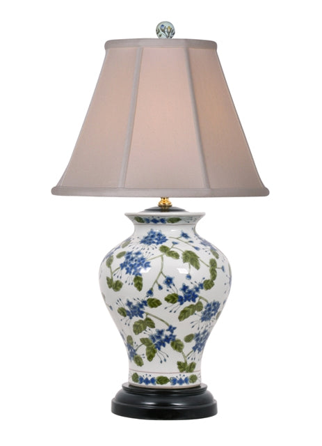 Chinese Porcelain Green Blue White Vase Floral Motif Table Lamp 24"