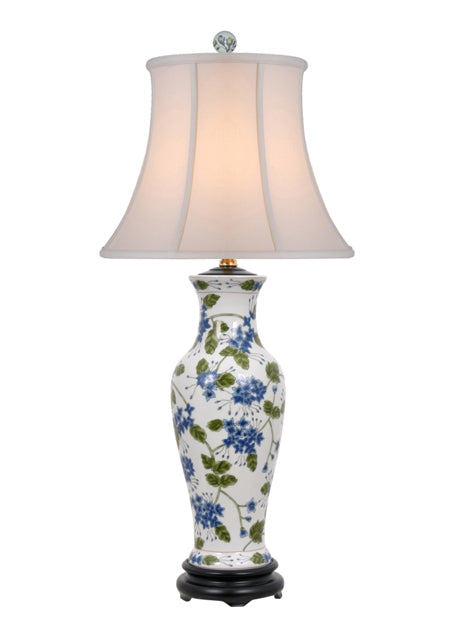 Chinese Porcelain Green Blue White Vase Floral Motif Table Lamp 29"
