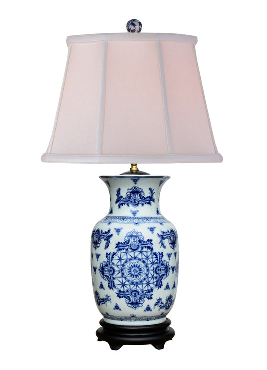 Chinese Blue and White Porcelain Vase Round Insignia Table Lamp 30"