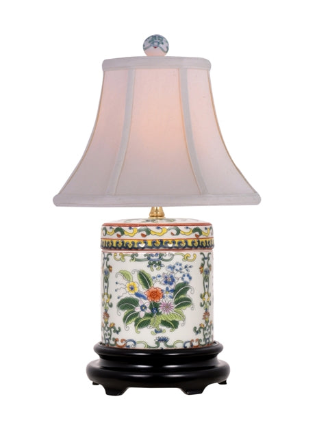 Multicolor Chinese Floral Motif Round Porcelain Ginger Jar Table Lamp 16"