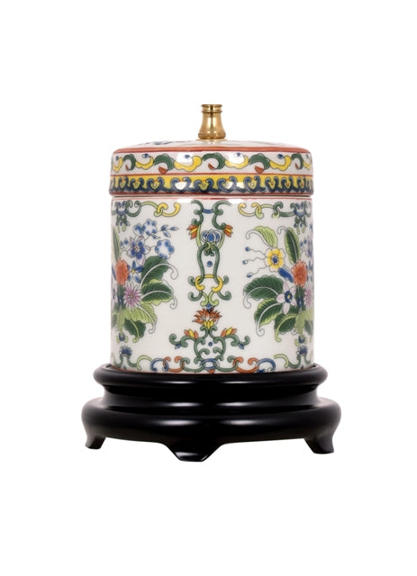 Multicolor Chinese Floral Motif Round Porcelain Ginger Jar Table Lamp 16"