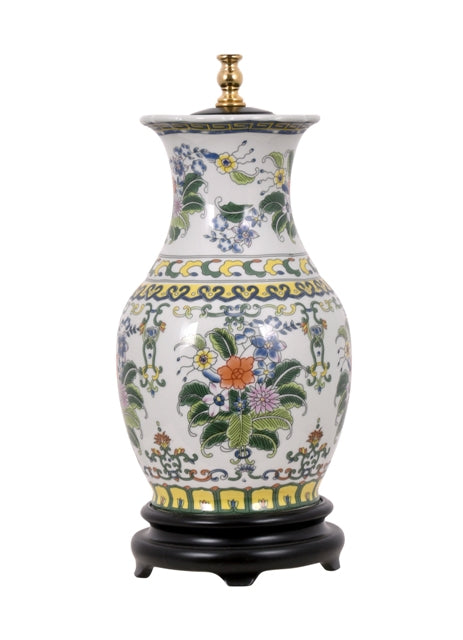 Multicolor Chinese Floral Motif Round Porcelain Vase Table Lamp 27"