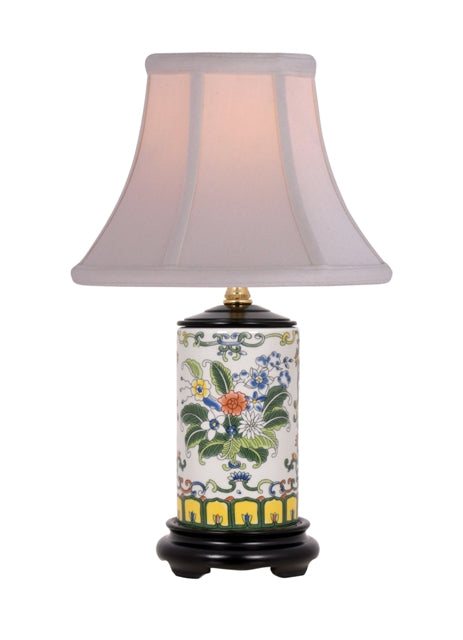 Floral Motif Cylindrical Porcelain Vase Table Lamp 15"