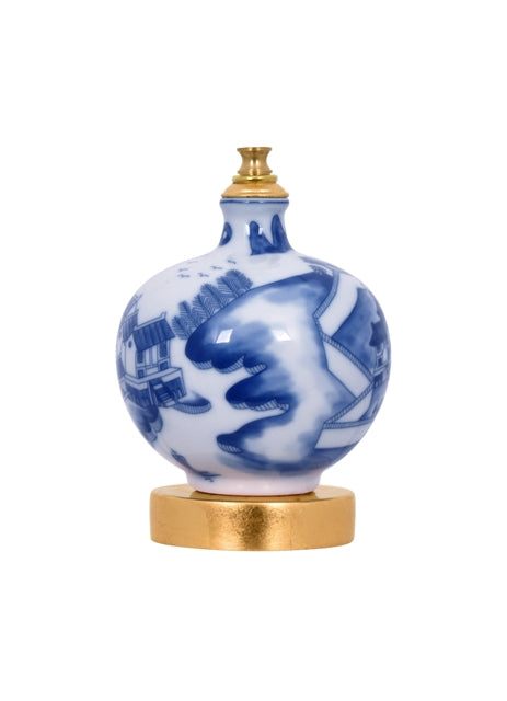 Blue and White Blue Willow Chinese Porcelain Gourd Vase Table Lamp 14"