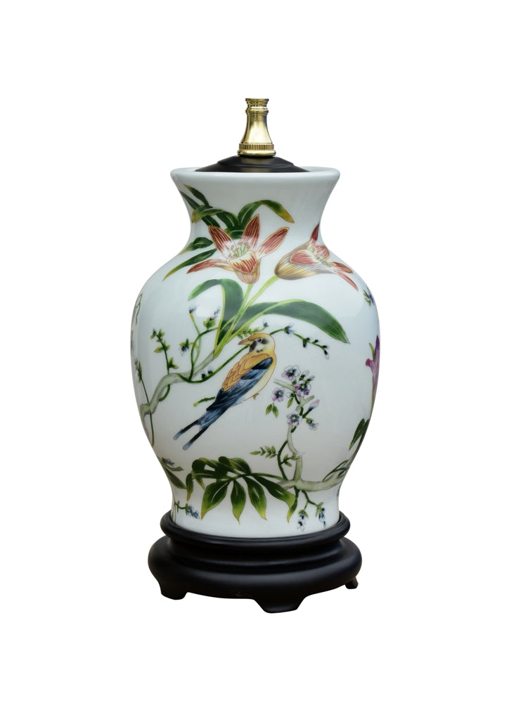 Chinese Bird Motif Porcelain Vase Table Lamp 20.5"