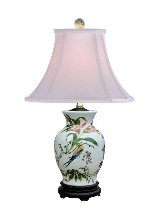 Floral and Bird Motif Porcelain Vase Table Lamp 20.5"