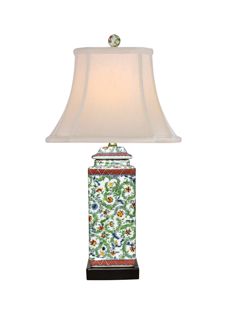 Beautiful Floral Porcelain Temple Jar Table Lamp 23"