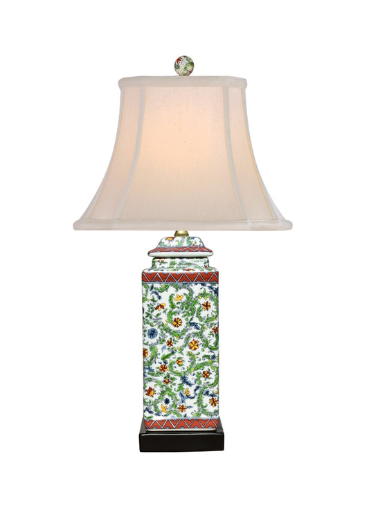 Beautiful Floral Porcelain Temple Jar Table Lamp 23"