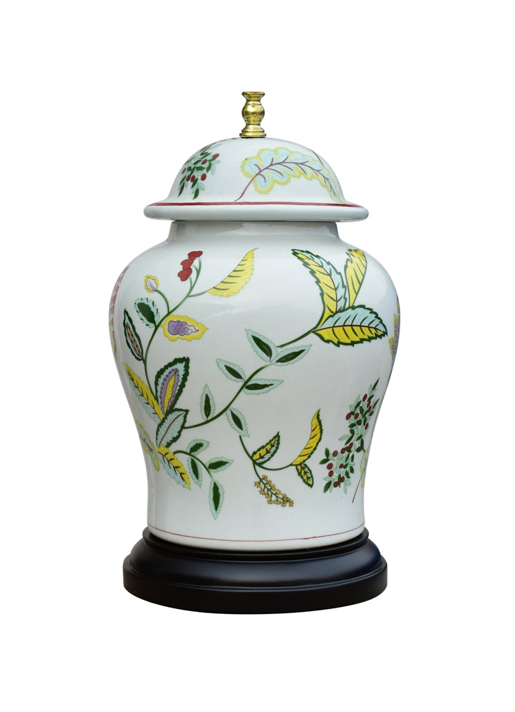 Chinese Porcelain Raspberry Floral Motif Temple Jar Table Lamp 29"