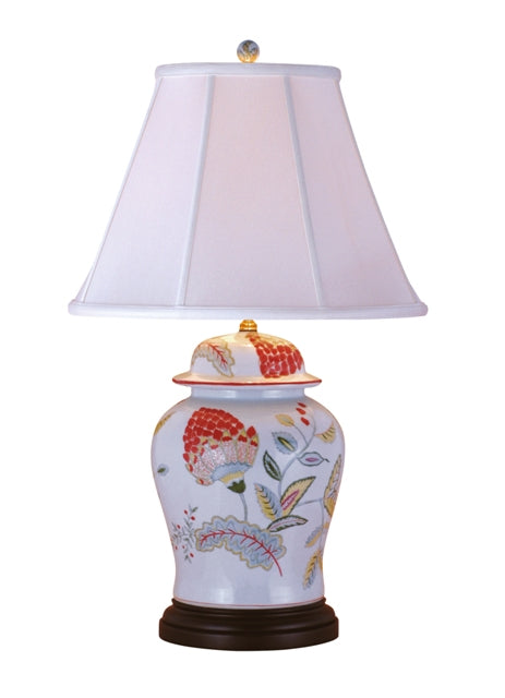 Chinese Porcelain Raspberry Floral Motif Temple Jar Table Lamp 29"