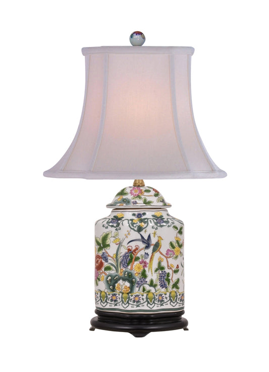 Chinese Porcelain Famille Bird Motif Scallop Ginger Jar Table Lamp 22"