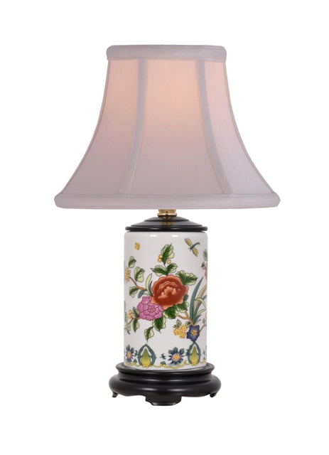 Floral Rose Motif Cylindrical Porcelain Vase Table Lamp 15"