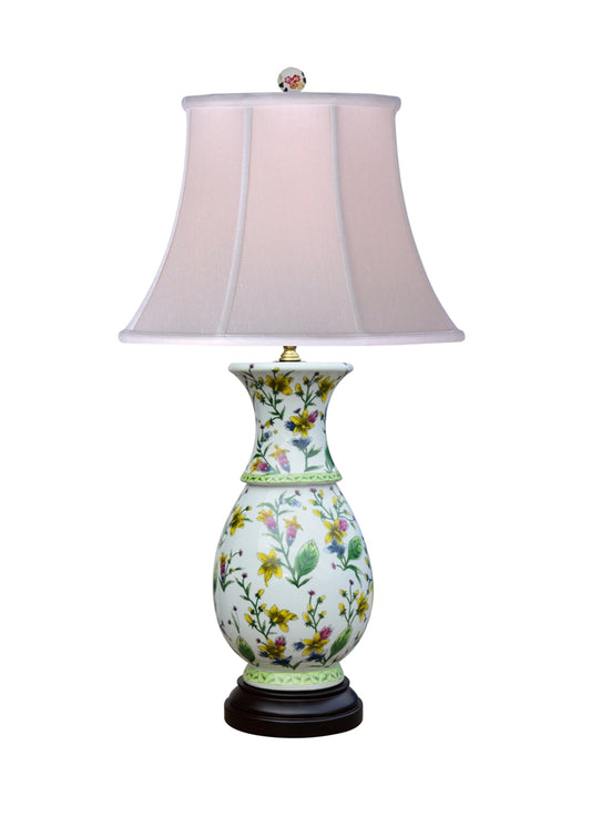 Chinese Porcelain Vase Table Lamp Floral Motif 29"