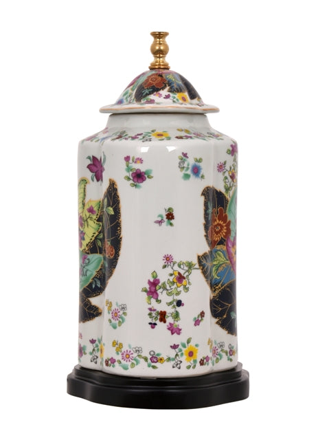 Beautiful Tobacco Leaf Porcelain Tea Jar Caddy Table Lamp 27"