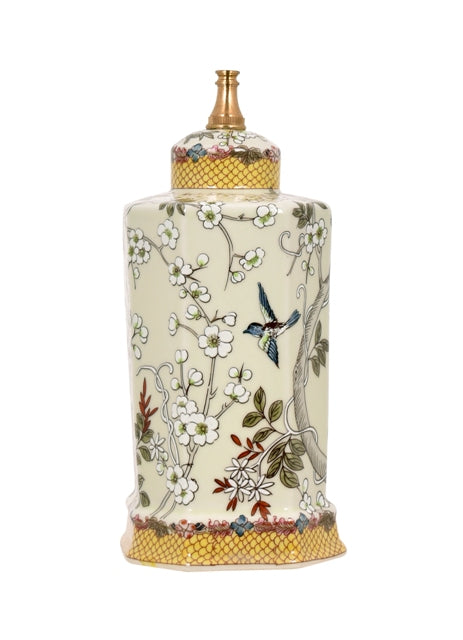 Chinese Floral Pattern Hexagonal Porcelain Tea Caddy Table Lamp 20"
