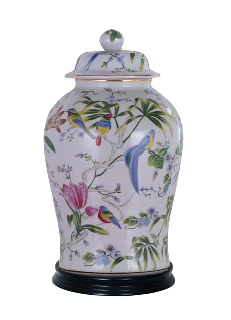 Beautiful Porcelain Chinoiserie Bird Scene Temple Jar 19"