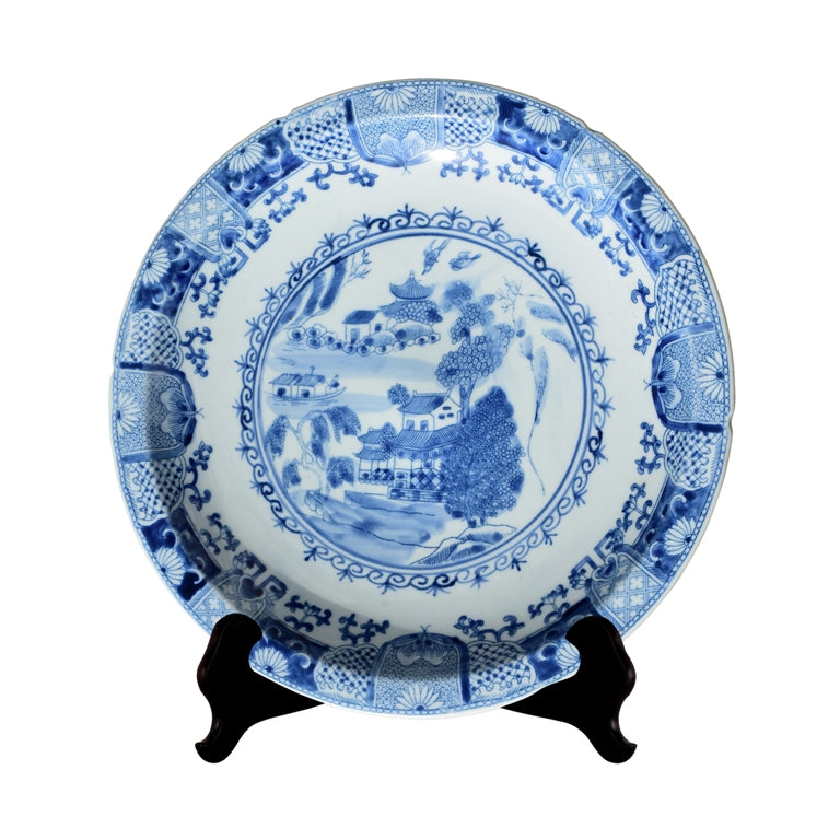 Beautiful Blue and White Porcelain Chinese Blue Willow Plate 16" Diameter