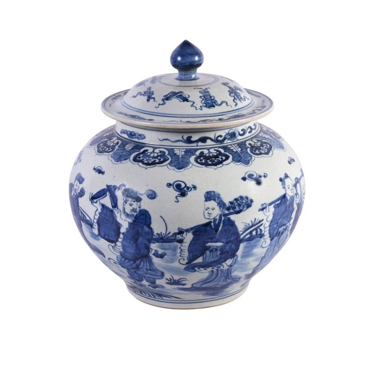 Beautiful Blue and White Porcelain Ginger Jar 8 Immortals Motif 16" with Lid