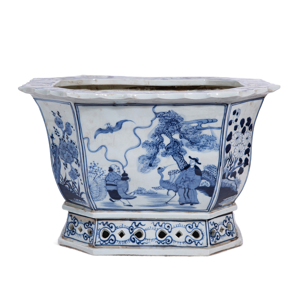 Blue and White Porcelain Handmade Immortal Motif Foot Bath Planter