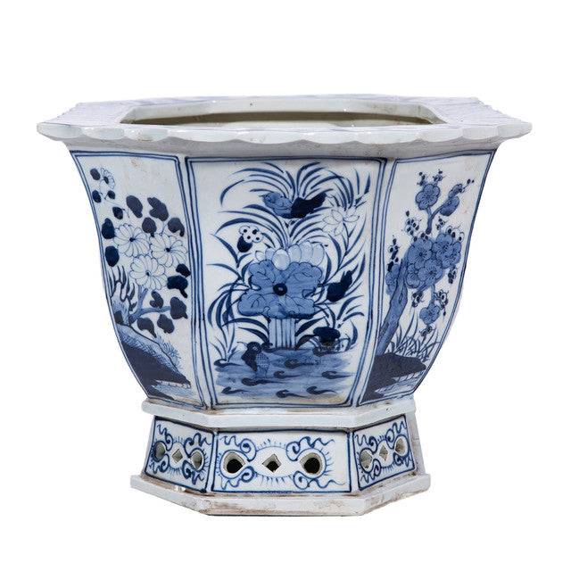 Blue and White Porcelain Handmade Immortal Motif Foot Bath Planter